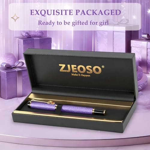 ZJEOSO Luxury Rollerball Pen | Fancy Writing Pen with Black Lacquer & Real Gold Plating | Executive Office Pen, Premium Gift Set for Men & Women | Nice Pens for Writing & Professional Use (Purple) - Thumbnail 4
