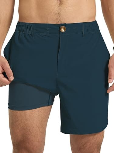Arcweg Mens Casual Shorts 6 inch Inseam Stretch Golf Shorts Water Friendly Active Hybrid Shorts Regular Fit Navy Blue - Image 1