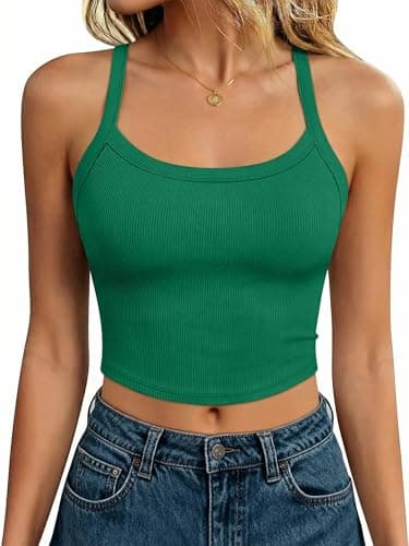 ANRABESS Womens Workout Tops Ribbed Crop Tank Backless Sleeveless Scoop Neck Going Out Camis Shirts 2026 Summer Gym Clothes Green Medium - Image 1
