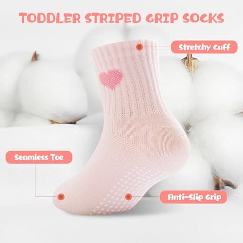 BISOUSOX Toddler Grip Socks for Baby Girls Boys 0-5T, Non-Slip Grippy Socks for 0-6-12-18M Infant Newborns Walking Home - Thumbnail 5