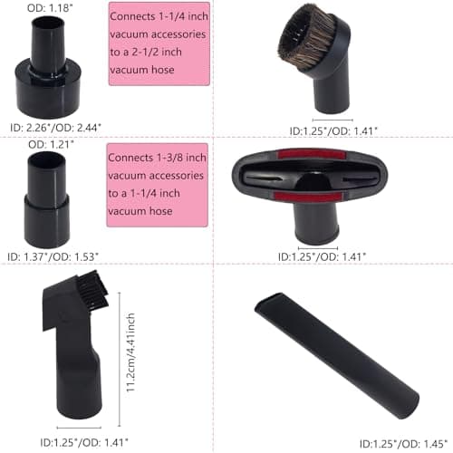 13 PCS Shop Vac Accessories - Includes Horse Hair Vacuum Brush, Floor Brush, Crevice Tool, and Hose Adapters for 2 1/2" to 1 1/4" - Thumbnail 5