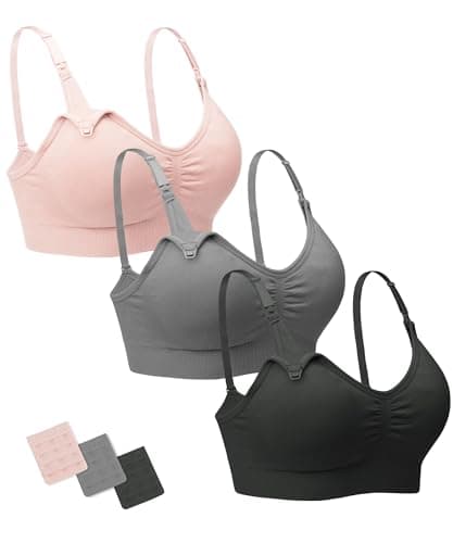 Stelle Nursing Bras Maternity Bra for Breastfeeding Pregnancy Wireless Bralette with Pads, Extenders (Black+Gray+Rose Pink,S) - Image 1