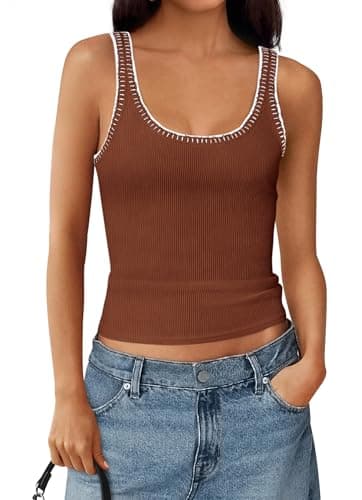 BTFBM Womens Square Neck Tank Tops 2026 Sleeveless Ribbed Knit Shirts Summer Casual Sweater Vest Cute Going Out Top(Brick Red, X-Small) - Thumbnail 5