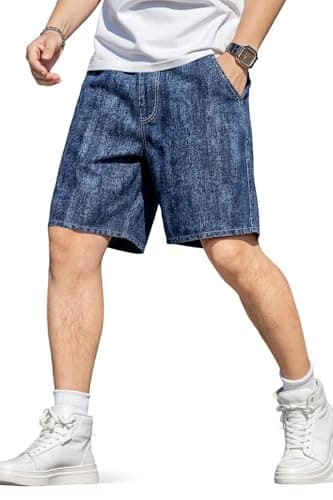 Heyfanee Mens Baggy Jorts Y2k Wide Leg Jean Shorts Men Big and Tall Loose Fit Denim Shorts for Men Streetwear Dark Blue 46 - Image 1