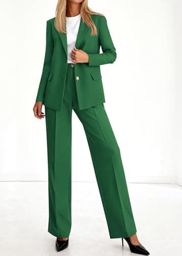 KIRUNDO Womens Suits 2 Piece Set Business Casual Blazer Jacket Wide Leg Dress Pants Suits Professional Work Office Outfits(Green, Small) - Thumbnail 3