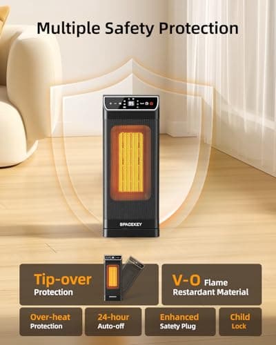 Space Heater, Electric Heaters for Indoor Use with Thermostat, Remote, 1-12H Timer, 70°Oscillation and Overheat Protection, 1500W PTC Ceramic Fast Safety Heat, Portable Heater for Office (Black) - Thumbnail 5