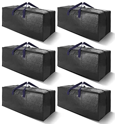 VELVETSURE Heavy Duty Extra Large Moving Bags W/Backpack Straps - Strong Handles & Zippers, Storage Totes For Space Saving, Fold Flat, Alternative to Moving Box and Storage Bin (Set of 6, Black)