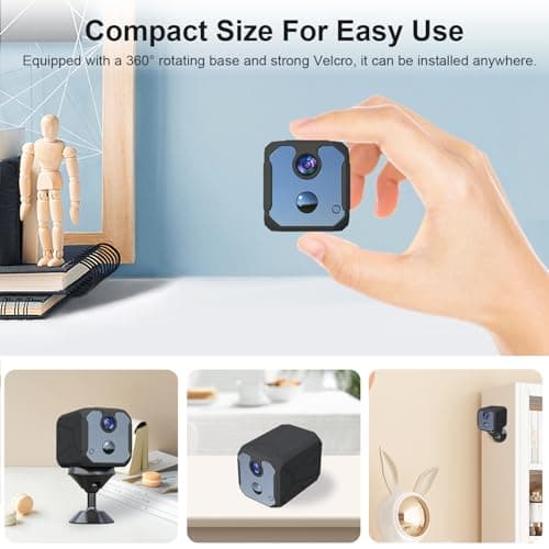 ZHENHAN 1440P HD Mini WiFi Security Camera – Indoor Wireless Rechargeable Pet/Home/Office Surveillance with Motion Detection, Night Vision, 100-Day Battery, Cloud/SD Storage & App Control (Black) - Thumbnail 2