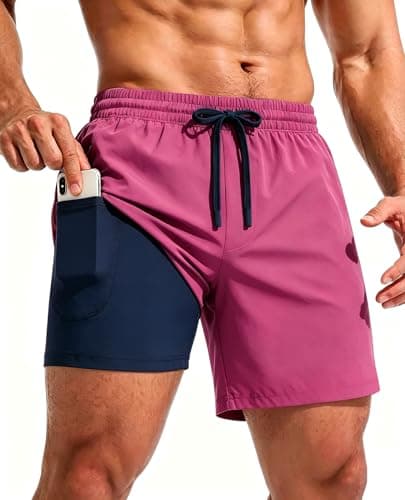 CoozySphere Men's Workout Running Shorts Lightweight Gym Athletic Shorts for Men with Zipper Pockets 5" Rose - Image 1