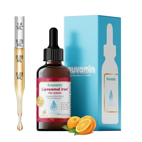 Nuvamin – Liquid Iron Drops for Women, Men, Adults, Pregnant, & Lactating. 2Fl.Oz,18mg of Elemental Iron, 60 Daily Servings. All Natural - High Absorption - No Metallic Aftertaste, Orange Flavor - Image 1