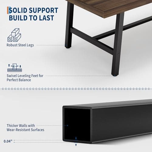 GarveeHome Industrial Dining Table for 6-8 People, 70.87" Long Large Kitchen Table with Sturdy Metal Frame, Rectangular Counter for Dinner, Kitchen, Dining Room (Brown, 71" Non-extendable) - Thumbnail 5