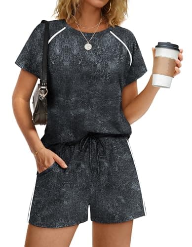 Sampeel Two Piece for Women Short Sets Women 2 piece Lounge Set Vacation Outfits Summer Travel Clothes 2026 Matching Sets Sweatsuits Spring Cruise Outfits Resort Wear Fashion Clothing Tie Dye Gray M - Thumbnail 2