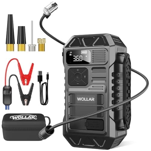 WOLLAR 3000A Jump Starter with Air Compressor - 160PSI Car Battery Jumper Starter Portable for up to 8L Gas & 7L Diesel, 12V Jump Box, 20000mAh Powerbank, Dual Flashlight, LED Display, Black - Image 1
