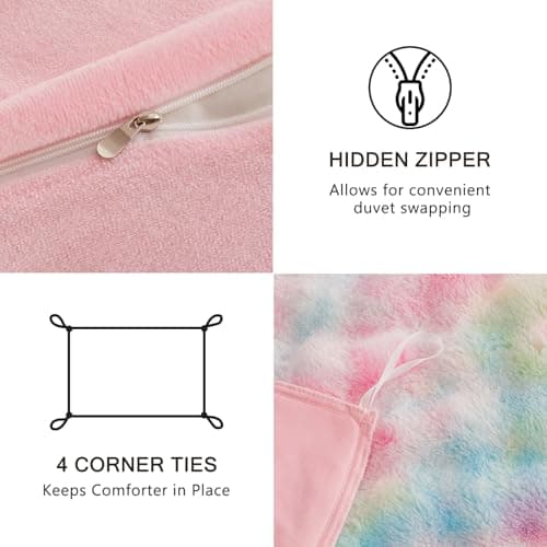 EMME Faux Fur Duvet Cover Queen Size, 3 Pieces Ultra Soft Fluffy Comforter Cover, Cozy Warm for Winter, Luxury Elegant Shaggy Bubble Design Bedding, 1 Duvet Cover & 2 Pillow Shams (Queen, Rainbow) - Thumbnail 6