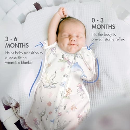 ANYEDDE 2-Pack Arms Up Swaddle 0-3 Months - Newborn Swaddle Sack for Baby Boys Girls, Baby Transitional Swaddles for Newborn, Cuff Removable & 2-Way Zipper, Blue Dolphin Breathable Sleep Sacks - Thumbnail 3