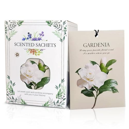 HOMELLAX Gardenia Scented Sachet Bags - 12 Pack Drawer & Closet Freshener, Long Lasting Odor Eliminator for Wardrobes, Cars & Storage, Home Fragrance Air Freshener Sachets - Image 1