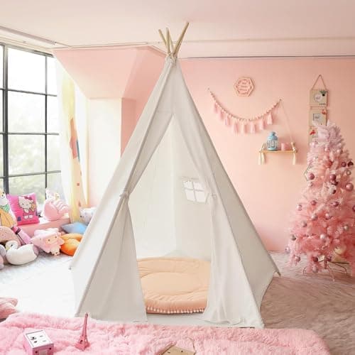 CO-Z Larger 85" H Kids Teepee Play Tent, 2.1m Large Indoor Canvas Teepee Tent for Adults, Tall Foldable Teepee Outdoor, 5 Sides Party Picnic Wedding Teepee Tent with Storage Bag - Image 1