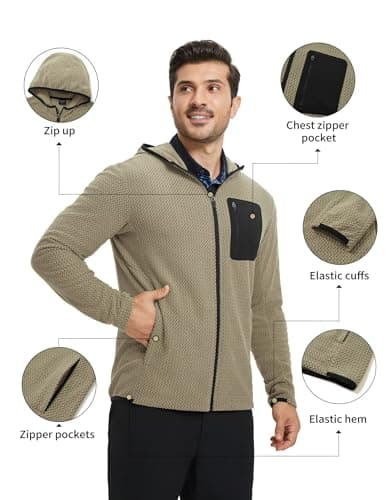 M MAELREG Mens Winter Zip-Up Hoodie Jacket Lightweight Stretch Double-Sided Fleece with 5 Pockets for Outdoor - Thumbnail 3