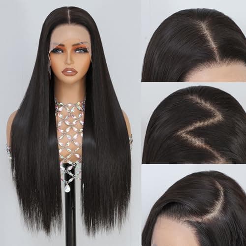 Barbique Synthetic Lace Front Wig,13x6 Lace Wig Pre-Plucked Long Straight Glueless Natural Black Wigs for Black Women 26 Inch Ready to Wear Wigs Beginner Friendly - Image 1