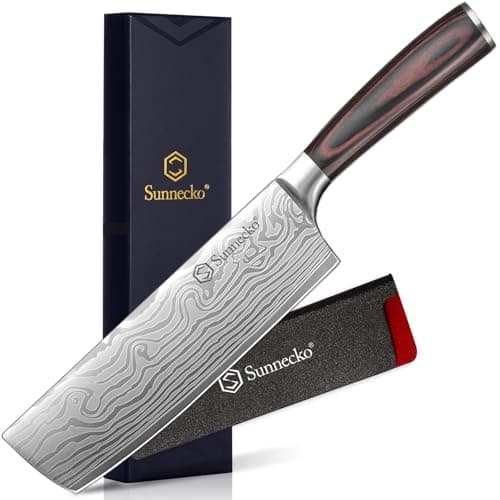 Sunnecko Japanese Nakiri Knife 7 Inch - Carbon Steel Chef Knife Vegetable Cleaver with Sheath, Kitchen Gift for Home Cooks, Professional Kitchen Knife Gift Box - Image 1
