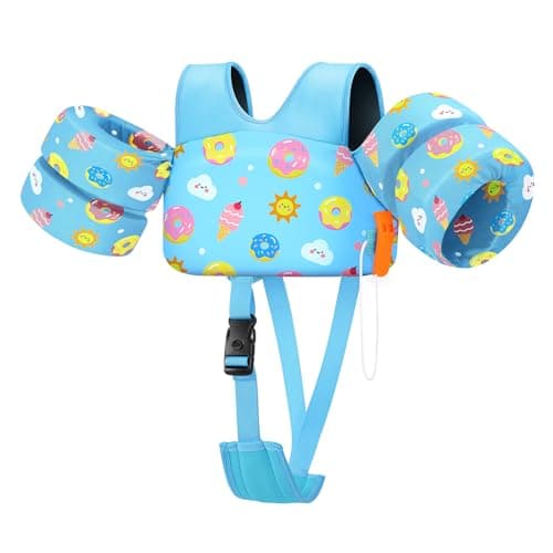 HeySplash Toddler Swim Vest, Toddler Floaties Fit 13.2-33 Lbs, Puddle Kids Jumper with Adjustable Strap Pool Float Jacket Arm Floaties Baby Floatie Water Wing Pool Sea Swimming Aid, Blue Donut - Image 1