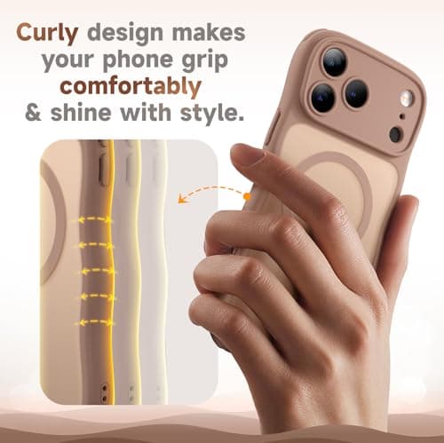 XWZ for iPhone 17 Pro Case for Women Girls,【Compatible with MagSafe】,【Camera Control】,【Full Camera Protection】, Cute Wave Magnetic Phone Case for iPhone 17 Pro,Brown - Thumbnail 2
