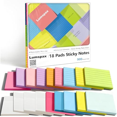 Lumspax 3x3 Inches Sticky Notes Variety Pack, 18 Pads Self Stick Notes, 50 Sheets/Pad, Included 8 Blank Pads, 6 Lined Pads and 4 Transparent Sticky Notes, 900 Total Sheets - Image 1