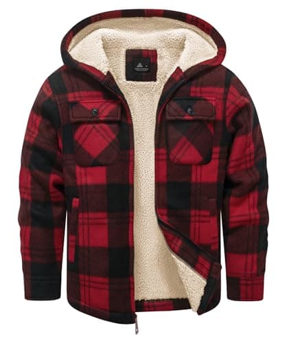 Dekomere Boys Zip Up Hoodies Fleece Plaid Jacket Kids Hooded Sweatshirts Sherpa Lined Coat - Image 1