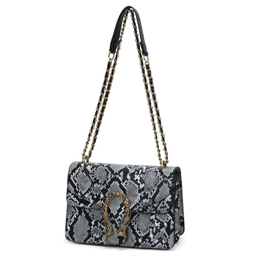 Goinsound Leather Shoulder Bag for Women - Fashion Crossbody Purse Retro Snake Print Satchel Handbag (Black) - Image 1