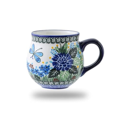12 oz Ceramic Cup Hand-Painted Handmade Unique Porcelain Floral Mug for Tea Coffee Milk Microwave Dishwasher Safe, Polish Pottery Flower Mug 1 pc, Premium Elegant Gift - Image 1