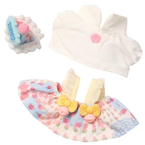 Clothes for Blind Box Dolls, Premium 3-Piece Doll Clothes Accessories Set with Birthday Hat and Skirt Outfit Suitable for Plush Blind Box Toy (Ice Cream Set) - Image 1