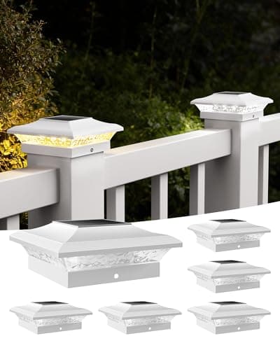 T-SUN 4x4 Post Cap Lights 6 Pack for Vinyl/Wooden Fence,Outdoor Waterproof Warm & Cool White, Deck Solar Post Lights for Patio Garden Yard Lighting - Image 1