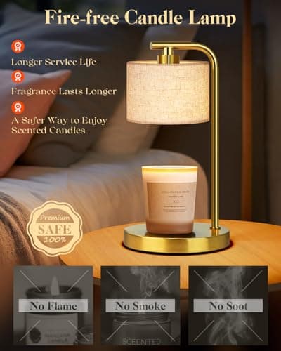 Candle Warmer Lamp with Timer Dimmer, Candle Lamp Warmer with Linen Shade - Birthday House Warming Gift for Women Mom Her - New Home Decor for Bedroom with 2 Bulbs (Gold) - Thumbnail 2