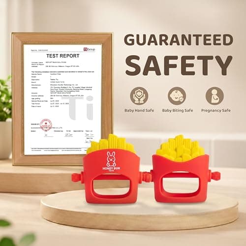 NomNom Fries Baby Teether Toy - Safe and Certified, Parent-Designed, BPA-Free, Food-Grade Silicone, Anti Dropping Teething Mitten, Multiple Texture - Thumbnail 3
