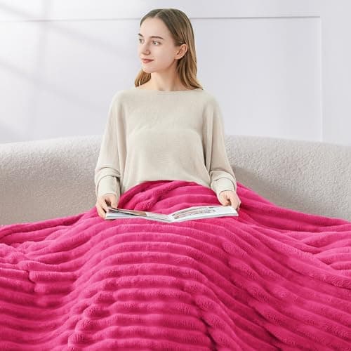 BEDELITE Twin Blanket for Couch & Bed, 300GSM Soft & Warm Fleece Blanket, Decorative and Giftable Striped Hot Pink Blankets for Women, Men, 60"x80" - Thumbnail 3