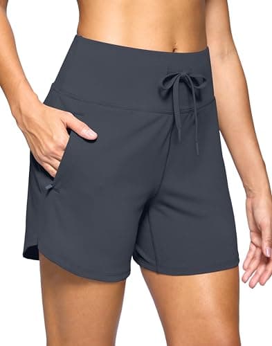 G Gradual Women's Athletic Shorts 5" Running Shorts for Women with 2 Zipper Pockets High Waisted Quick Dry Hiking Shorts Lightweight(Dusty Blue,L) - Image 1