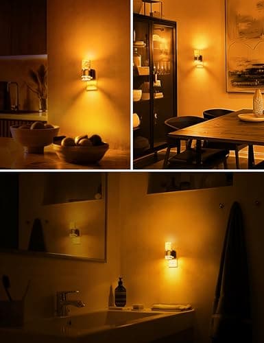 Night lights plug into wall, Amber Night Light with Adjustable Brightness, Plug in NightLight with Auto Light Sensor, Wall Sconce-style Design Night Light for Bathroom,Hallway, 2 Pack - Thumbnail 5