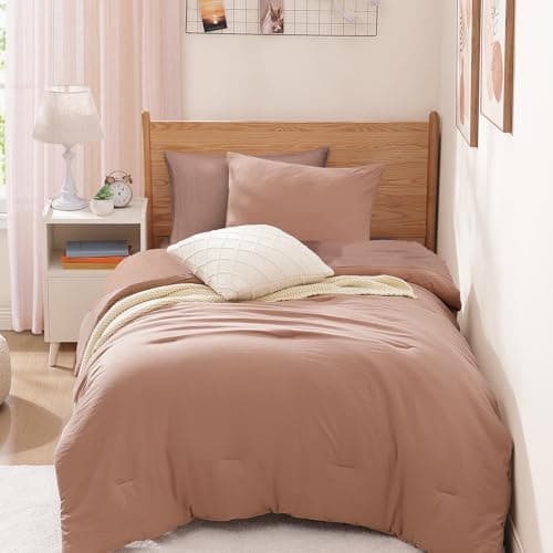 WRENSONGE Twin Comforter Set- 5 Pieces Clay Pink Twin Bed in a Bag, All Season Twin XL Bedding Sets with 1 Fitted Sheet, 1 Flat Sheet, 1 Pillow Sham and 1 Pillowcase - Image 1