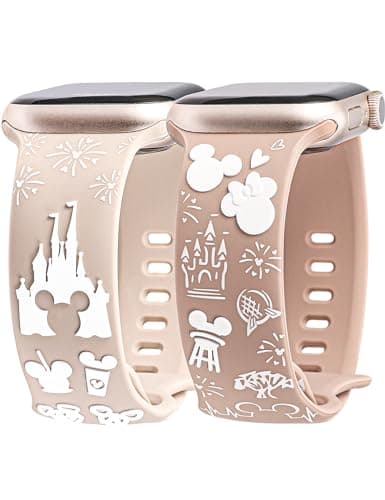 BEEXI 2 Packs Cartoon 3D Raised Band Compatible with Apple Watch Band 42/41/40/38mm Women Two-Tone Cute Silicone Strap for iWatch SE Series 10/9/8/7/6/5/4/3/2/1/Ultra(1/2) Starlight/Nude - Image 1