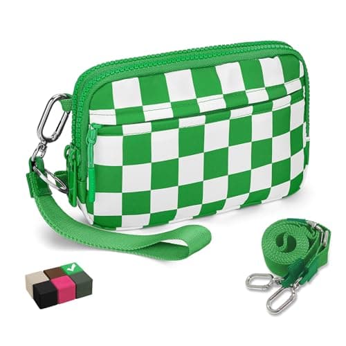 WOOMADA Checkerboard Nylon wristlet wallets for women - Crossbody Bag with Credit Card Holder & Cell Phone Organizer(Kelly Green Checkerboard) - Image 1