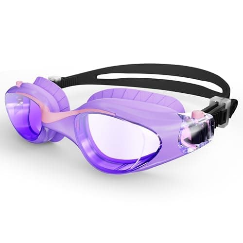 HIGAHY Swim Goggles for Kids 6-14, Anti-Fog UV Protection Clear Swimming Goggles, Leakproof Pool Swim Goggles for Boys Girls (Purpleblack - Clear Lens) - Image 1