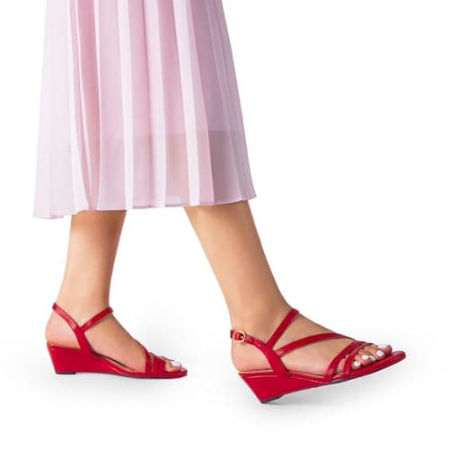 DREAM PAIRS Strappy Wrapped Dressy Wedge Sandals, Comfortable Ankle Strap Open Toe Evening Dress Wedding Dance Summer Shoes,Size 7,Red-Pu,SDPW2420W - Thumbnail 2