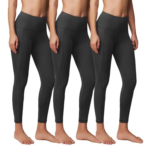 Showitty 3 Pack Workout Leggings with Pockets for Women, Black Compression Tummy Control Yoga Pants for Gym - Image 1