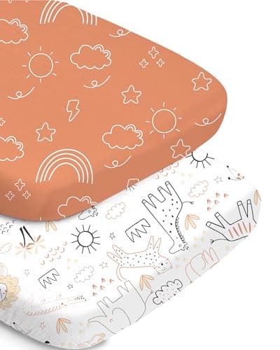 TotChill Bassinet Fitted Sheet Set - Orange Cloud and Rainbow Design, Soft, Breathable, and Durable, Universal Fit for Baby Boys and Girls, Compatible with Halo, Mika Micky, Baby Delight, and More - Image 1