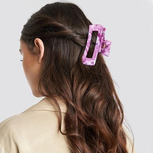 SHINLEA 3Pcs Hair Claw Clips for Women, 4.1 Inch Non slip Claw Clip, Reference Ink Painting Design, Ideal for Home Party and Work Styling, Hair Accessories for Girls Gift (Brown and Green and Purple) - Thumbnail 4