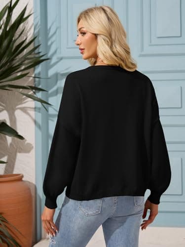 FireSwan Cardigan Sweater for Women Long Lantern Sleeve Oversized Knit Outfits Lightweight Trendy Spring Tops 2026 Black S - Thumbnail 4