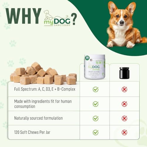 My Dog Sanctuary 14 in 1- Multivitamin for Dogs 120 Chews - Daily Support for Active & Aging Dogs Supplies/Vitamin A, D3, E, C, and B-Complex for Joint, Skin, Coat, Immune - Dog Multivitamin, Bacon - Thumbnail 5