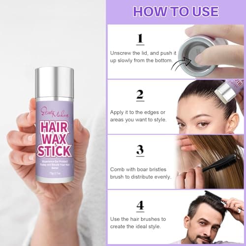 START MAKERS Hair Wax Stick and Slick Back Hair Brush Set for Women Kids Men 5PCS, with Edge Brush, Teasing Brush, Rat Tail Comb & Mini Boar Bristle Brushes for Flyaways, Control, Sleek, Ponytail Buns - Thumbnail 5