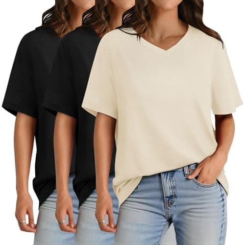 GAYHAY 3 Pack V Neck Short Sleeve Shirts for Women - Casual Soft Tops Basic Loose Fit Outfits Clothes for Vacation - Image 1