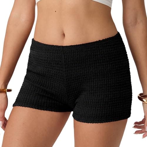 IWOLLENCE Women's Comfy Trendy Mini Shorts Crochet Low Waist Micro Shorts Sexy Club Bottoms Lounge Sleep Short Pants Black, L - Thumbnail 2